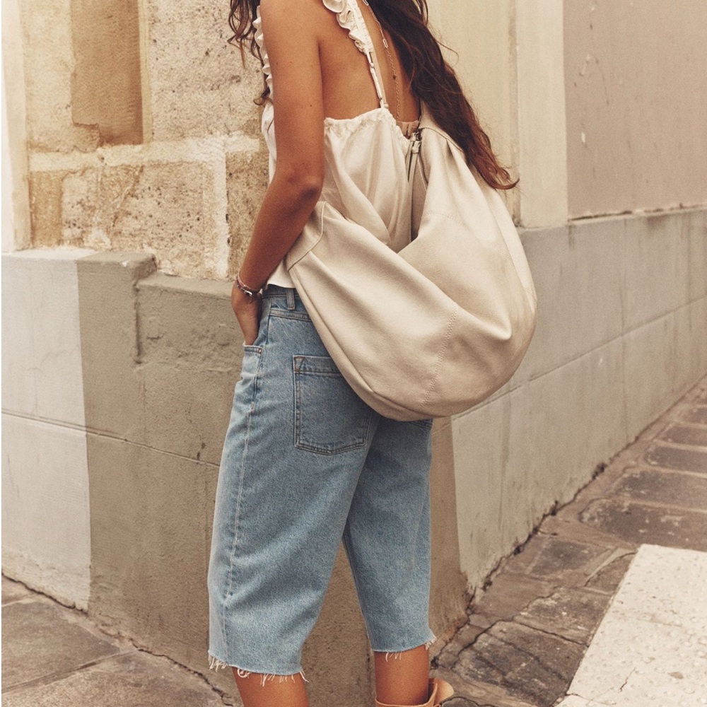 Free People Neutral Cream Slouch Hobo Bag